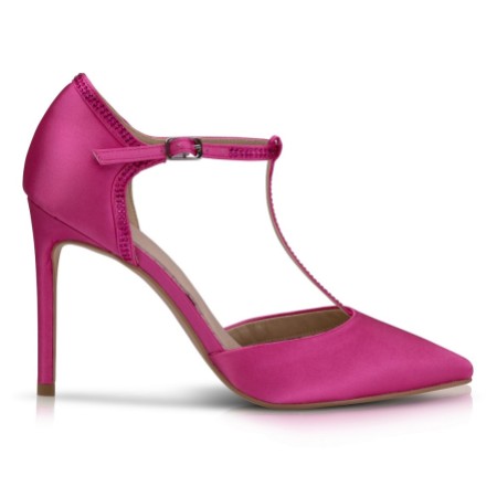 Perfect Bridal Jessica Fuchsia Satin High Heel Diamante T-Bar Shoes