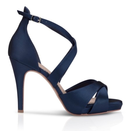 Perfect Bridal Kendall Navy Satin High Heel Cross Strap Platform Sandals