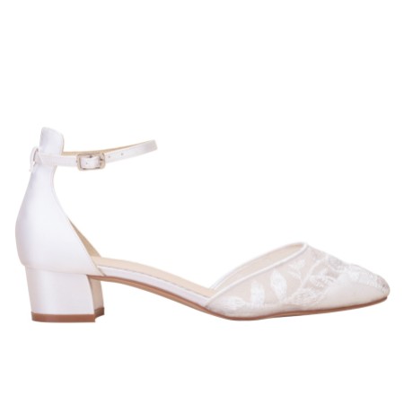 Perfect Bridal London Ivory Lace Low Block Heel Ankle Strap Shoes