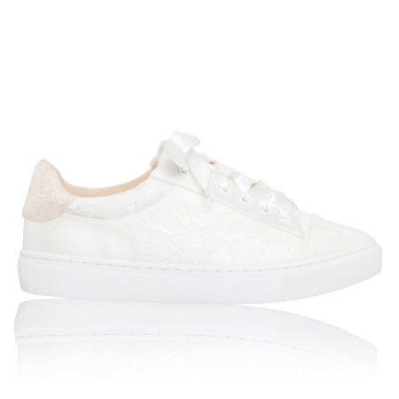 Perfect Bridal Pia Ivory Lace Wedding Trainers with Satin Ribbon