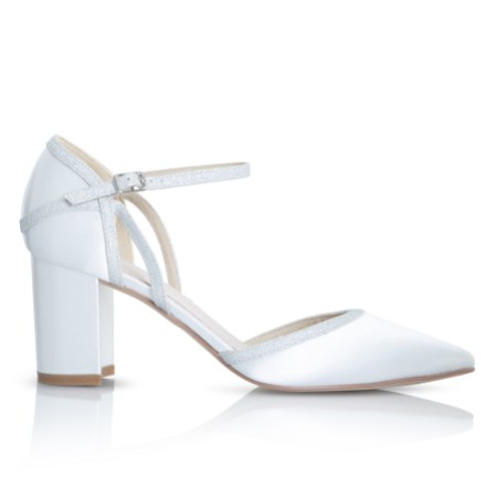 Perfect Bridal Robyn Dyeable Ivory Satin and Silver Glitter Block Heel Court Shoes