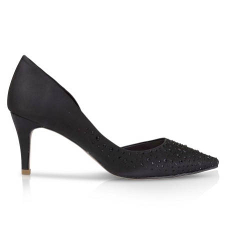 Perfect Bridal Sienna Black Satin Crystal Open Waist Pointed Courts