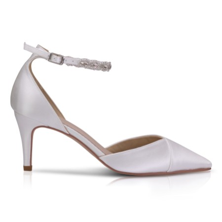 Perfect Bridal Summer Dyeable Ivory Satin Crystal Ankle Strap Court Shoes (Wide Fit)