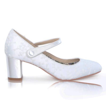 Perfect Bridal Toni Dyeable Ivory Lace Block Heel Mary Jane Shoes
