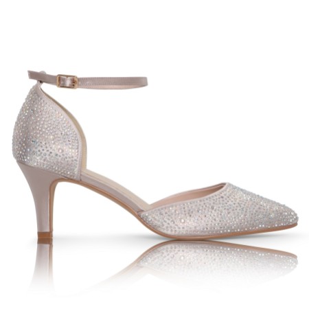 Perfect Bridal Xena Taupe Crystal Embellished Ankle Strap Court Shoes