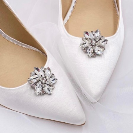 Petal Silver Crystal Flower Shoe Clips