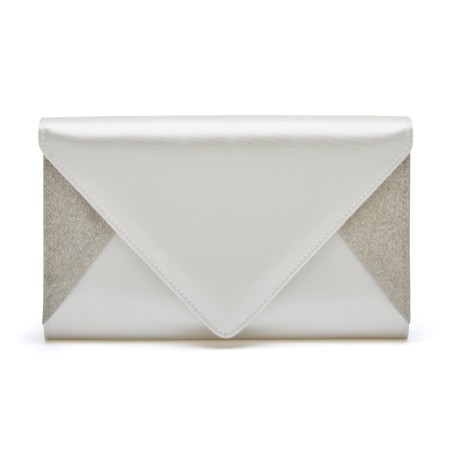 Rainbow Club Diane Dyeable Ivory Satin and Silver Glitter Envelope Clutch Bag