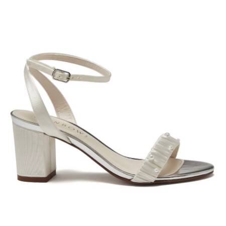 Rainbow Club Florence Dyeable Ivory Satin Mid Block Heel Sandals with Pearl Detail