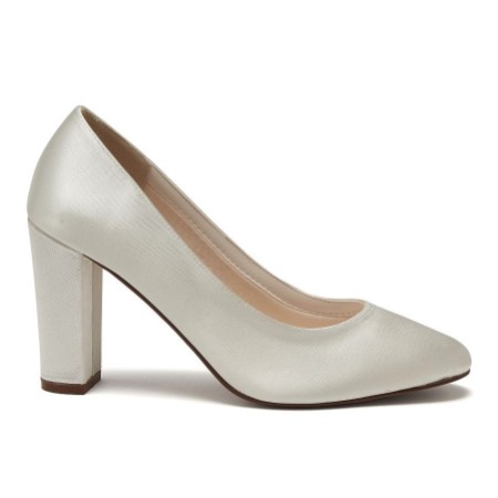 Rainbow Club Frances Dyeable Ivory Satin Block Heel Court Shoes