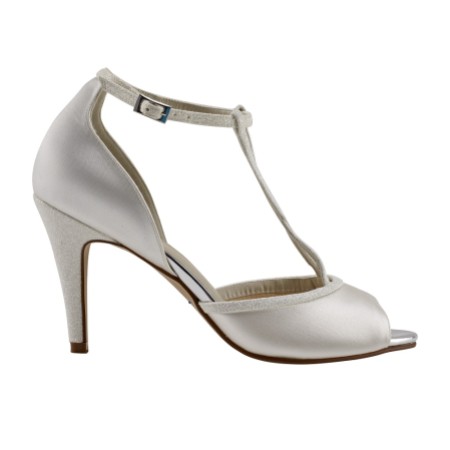Rainbow Club Gigi Ivory Satin and Glitter T-Bar Peep Toes