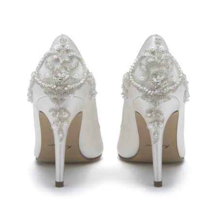 Rainbow Club Willow Ivory Satin Embellished Heel Court Shoes