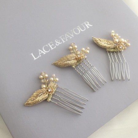 Saskia Trio of Champagne Gold Leaf Mini Combs