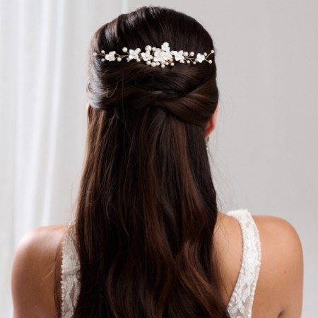 Skye Porcelain Flowers and Pearl Bridal Hair Comb (Gold)