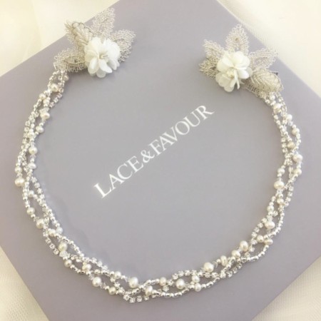 Sophia Floral Entwined Pearl and Crystal Bridal Hair Drape