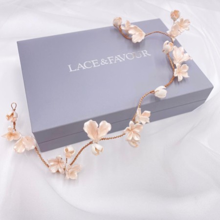 Tahiti Blush Porcelain Flowers Wedding Hair Vine