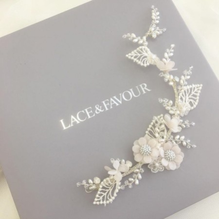 Tallulah Blush Flowers and Ivory Lace Leaves Wedding Hair Vine