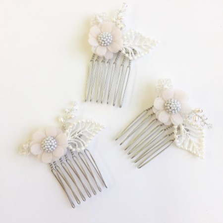 Tara Set of 3 Ivory and Blush Flower Mini Combs