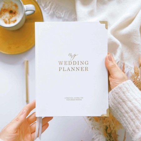 White and Gold Luxury Wedding Planner Book with Gilded Edges