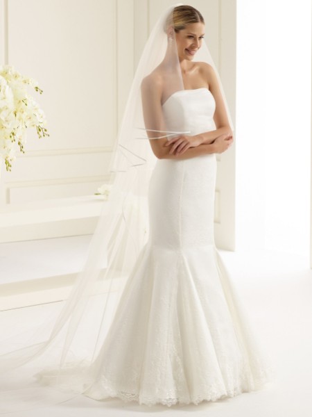Bianco Ivory Classic Tulle Two Tier Satin Edge Cathedral Veil S146