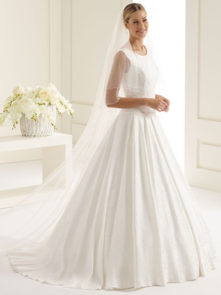 Bianco Ivory Plain Two Tier Chapel Veil with Corded Edge S212