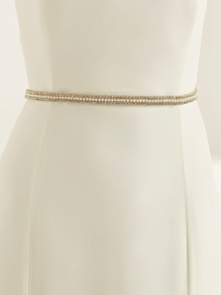 Bianco Narrow Pearl and Diamante Satin Bridal Belt