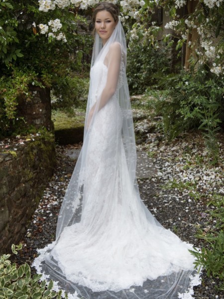 Joyce Jackson Alice Springs Single Tier Pearl Edge Veil with Lace Motifs