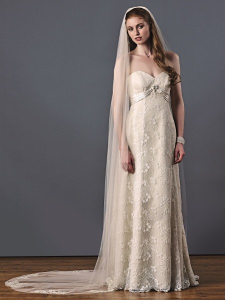 Joyce Jackson Paradise Single Tier Chapel Length Veil with Beaded Motifs