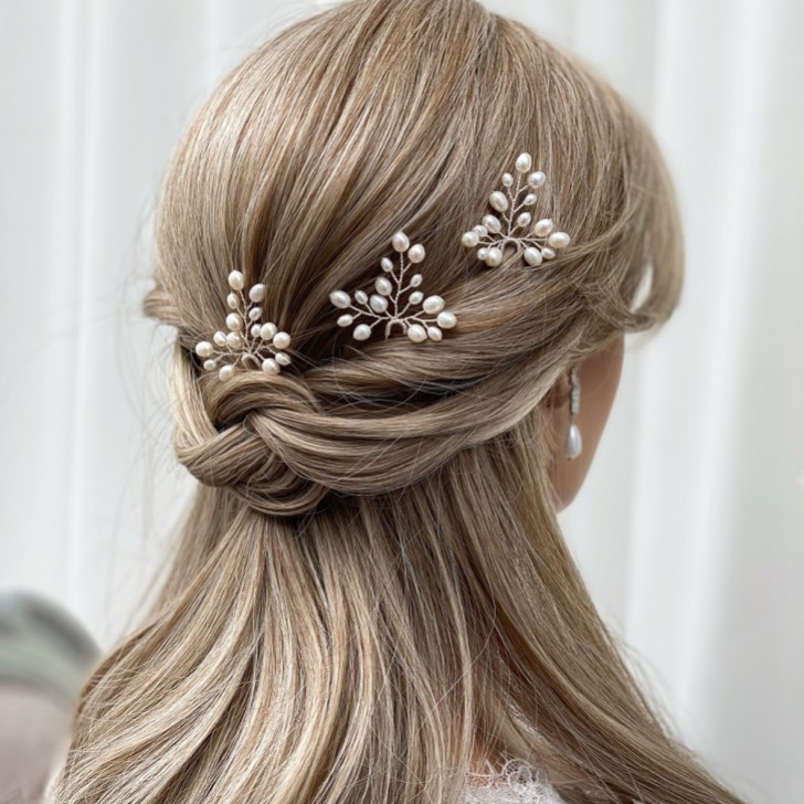 Épingle à cheveux de mariage en perles d'eau douce Oriana (argent)