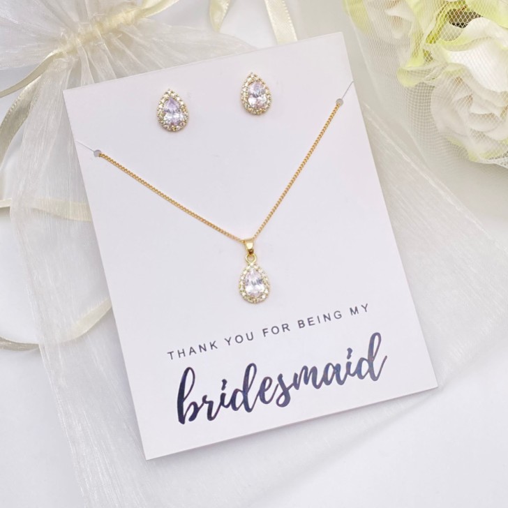 'Thank You For Being My Bridesmaid' Gold Crystal Stud Jewelry Set
