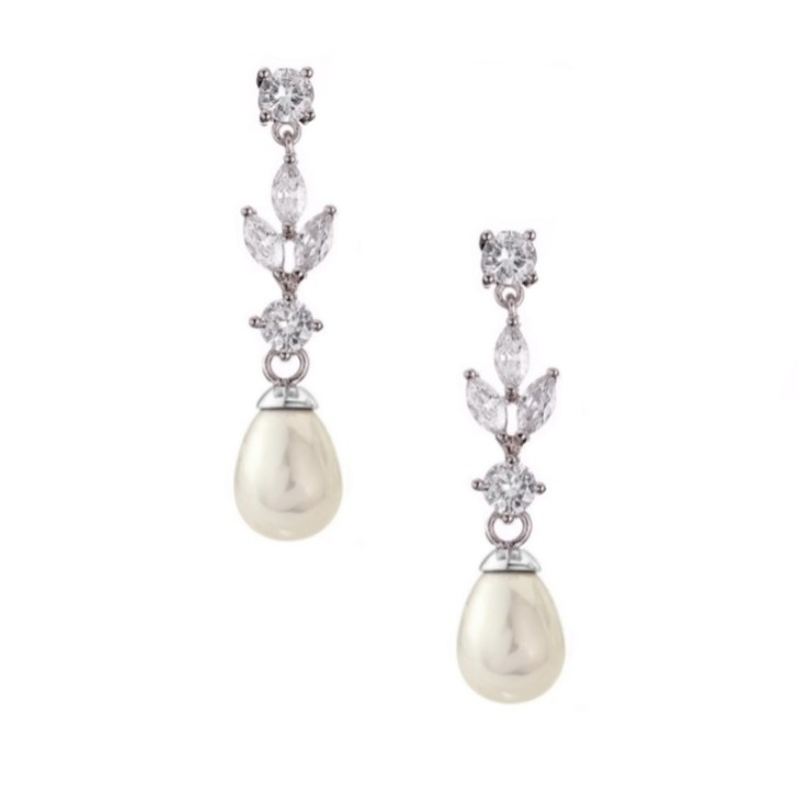 Abella - Pendants d'oreilles en zircon cubique et perles