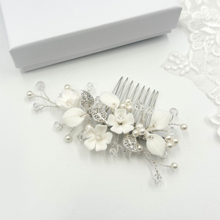 Almeida Silver Floral Mini Hair Comb