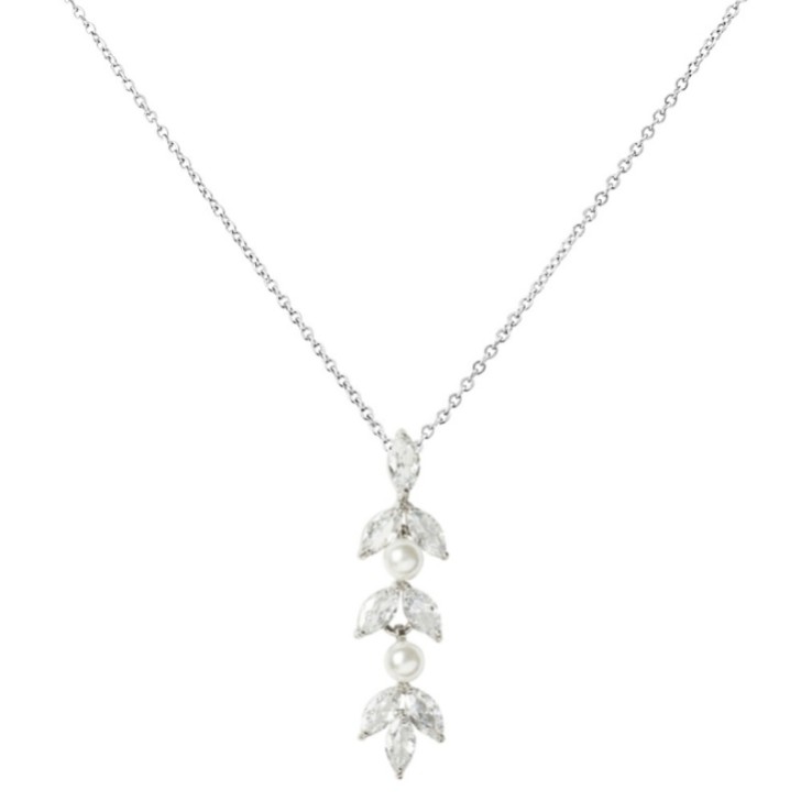 Amalia Silver Cubic Zirconia and Pearl Pendant Necklace