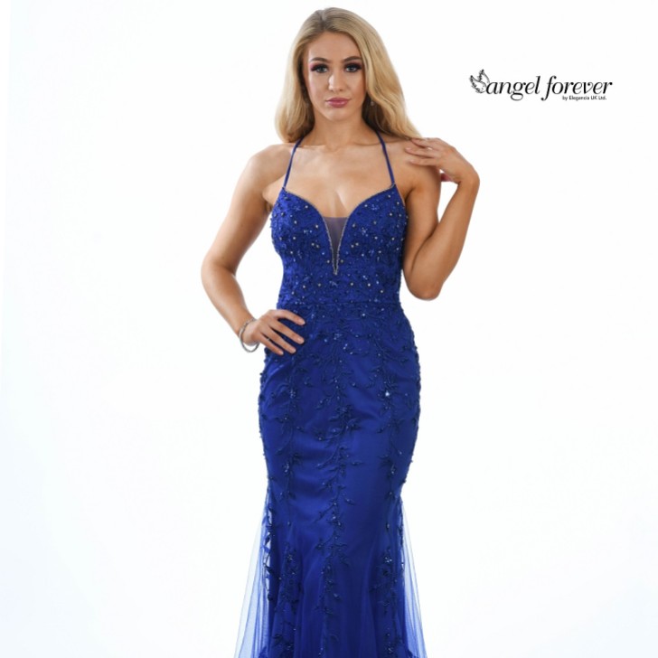 Angel Forever Beaded Lace Backless Fishtail Prom Dress (Royal Blue)
