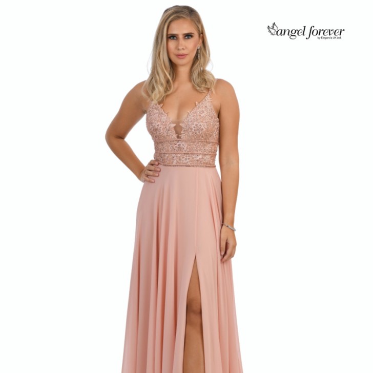 Angel Forever Pizzo con perline, abito da ballo in chiffon con spacco (rosa)