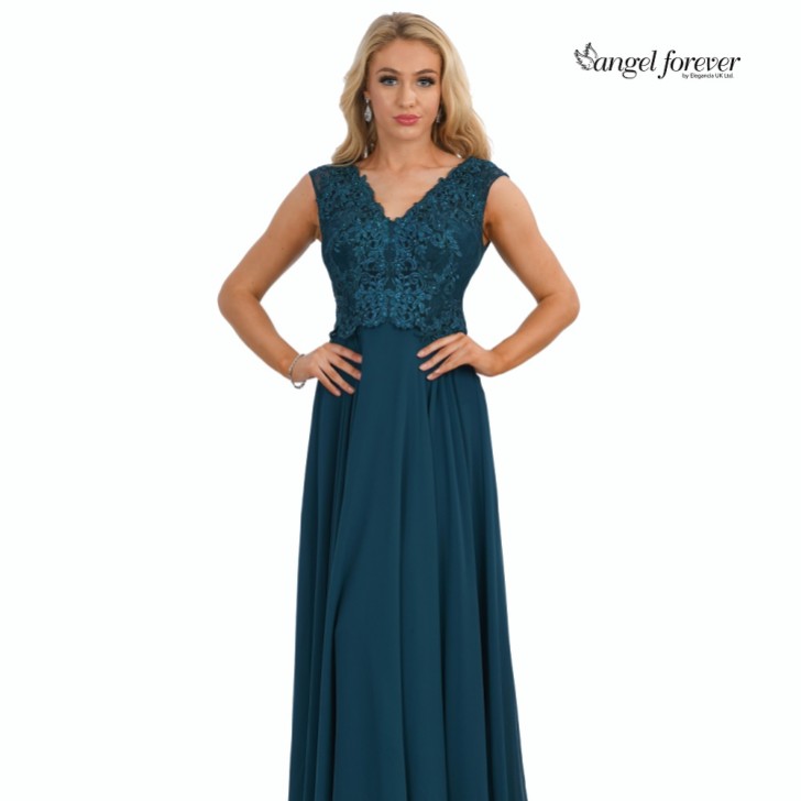 Angel Forever Robe de bal de fin d'année en mousseline avec corsage en dentelle (Teal)