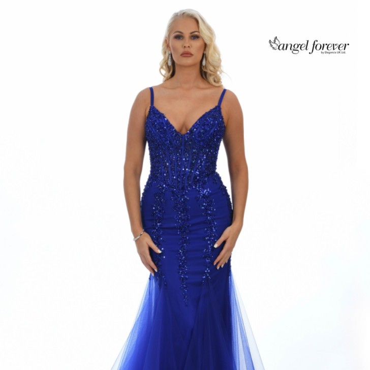 Angel Forever Sequin Embellished Corset Mermaid Prom Dress (Royal Blue)