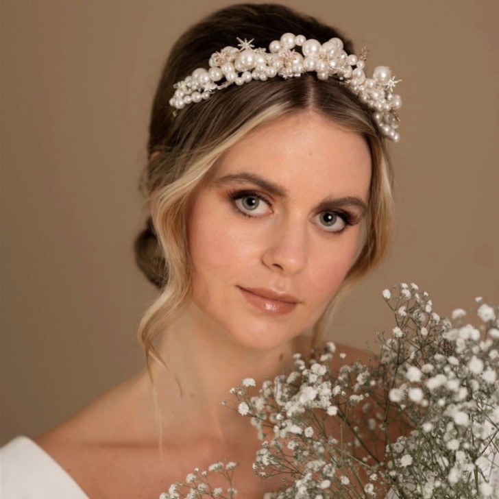 Arianna Cerchietto da sposa con perle celesti AR716