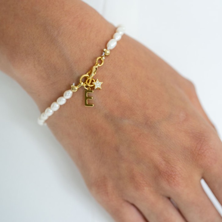 Arianna Gold Personalised Letter Pearl Charm Bracelet ARW683