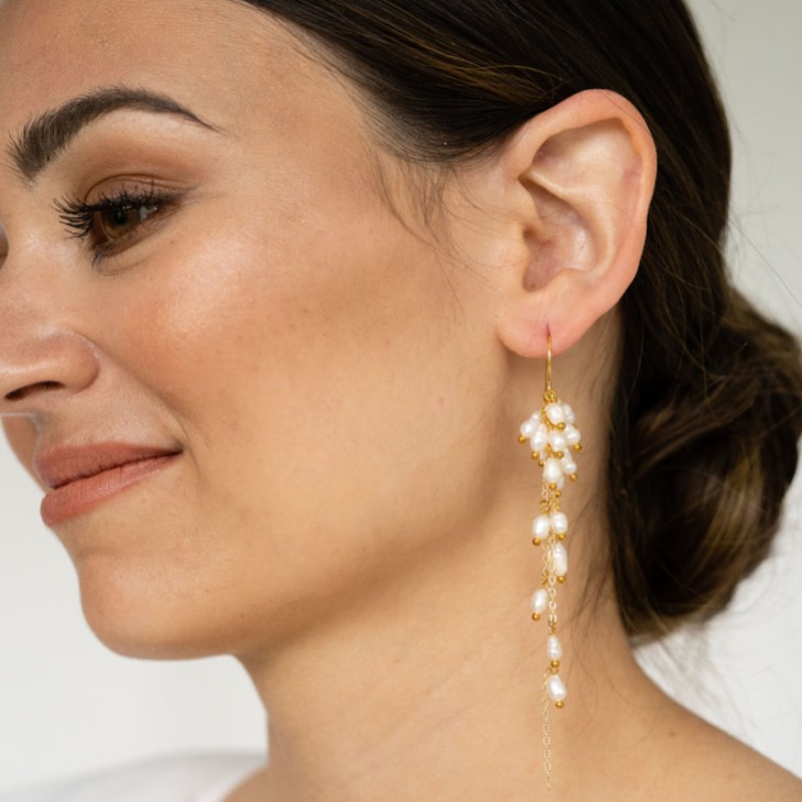 Arianna Pearl Cluster Long Drop Earrings ARE689