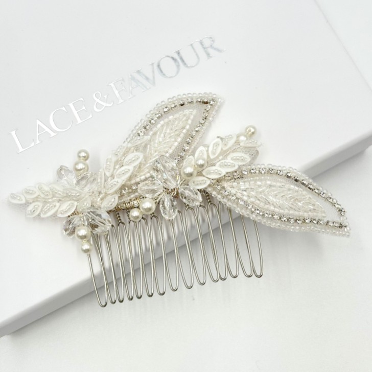 Astoria Vintage Inspired Beaded Leaves Asymmetric Comb