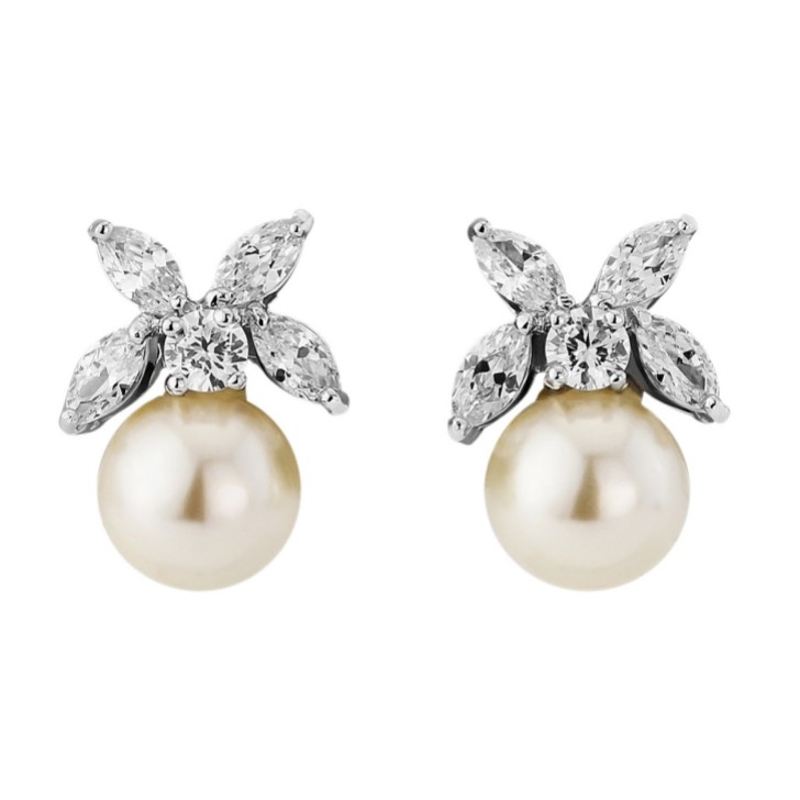 Ava Kristall-Blätter und Perlen-Ohrringe zur Hochzeit