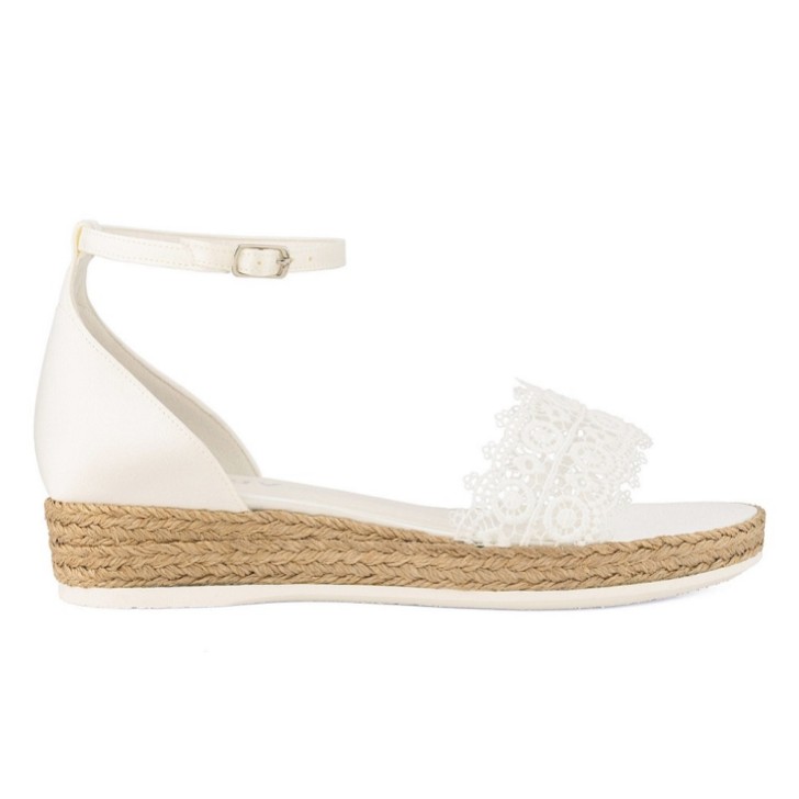 Avalia Bahia Elfenbein Spitze und Satin Boho Espadrille Sandalen