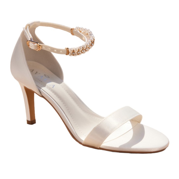 Avalia Elva Ivory Satin Barely There Pearl Ankle Strap Sandals