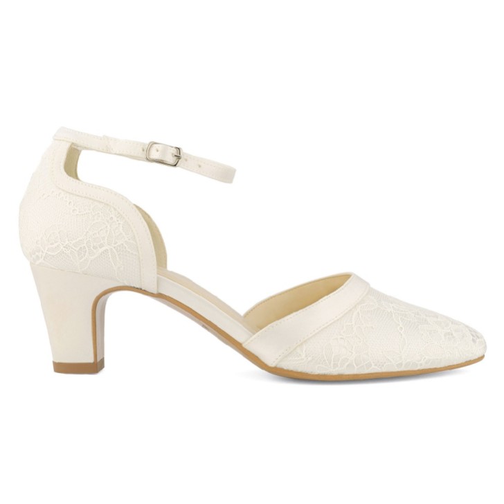 Avalia Kati Ivory Lace Low Heel Ankle Strap Court Shoes