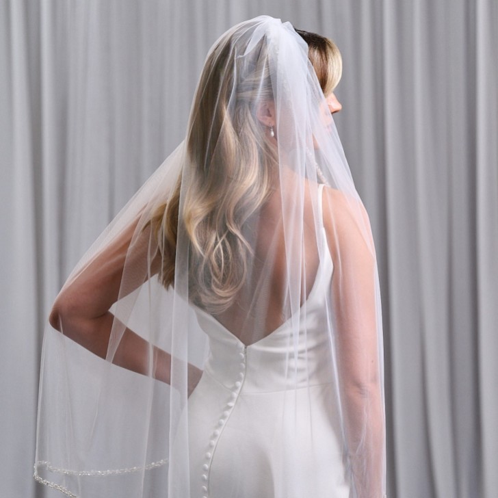 Avondale Single Tier Bridal Veil with Pearl, Bead and Crystal Edge