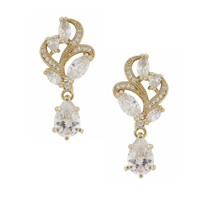 Bejeweled Crystal Vintage Wedding Earrings (Gold)