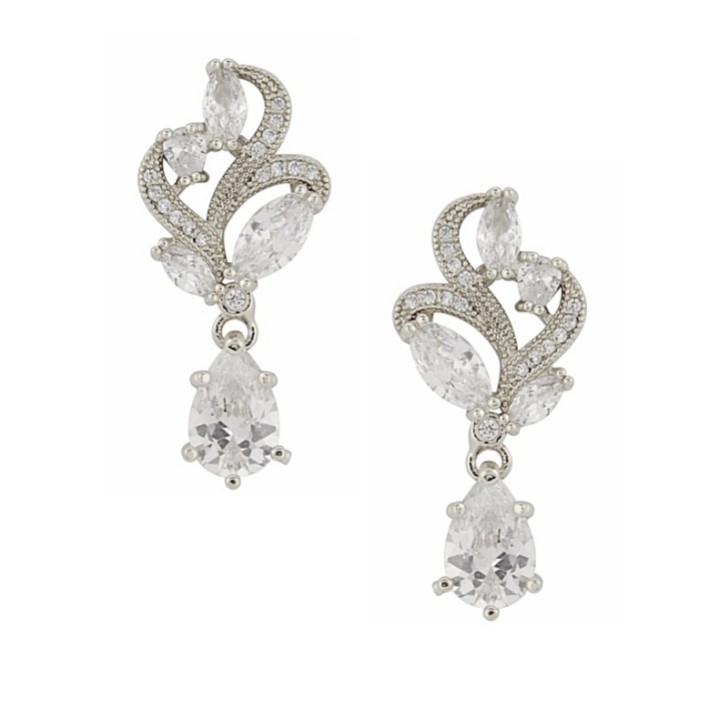 Bejeweled Crystal Vintage Wedding Earrings (Silver)