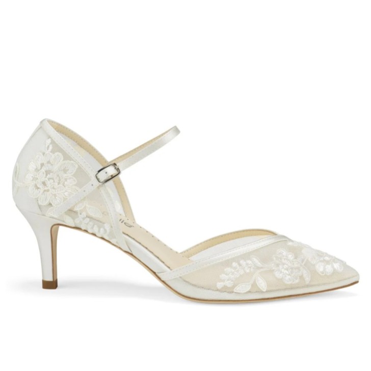 Bella Belle Candice Ivory Floral Lace D'Orsay Bridal Kitten Heels