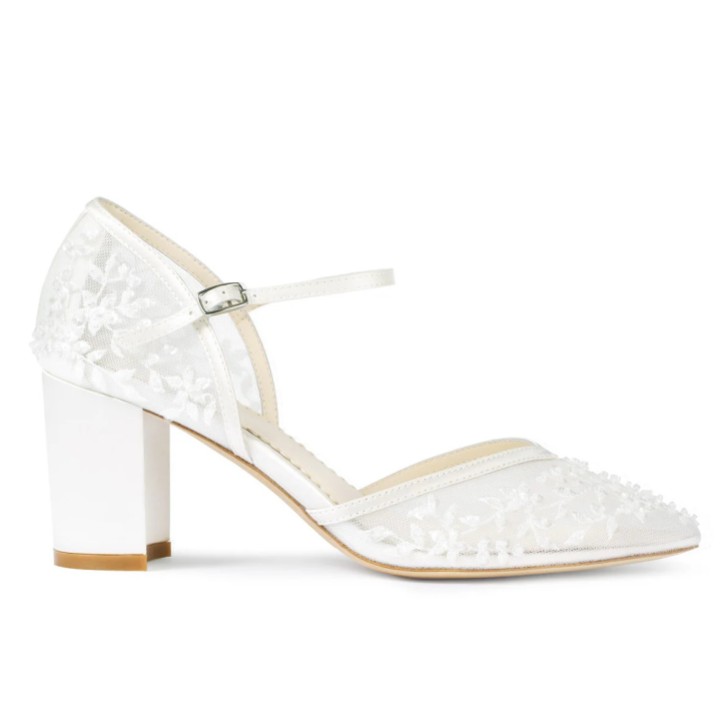 Bella Belle Carla Ivory Floral Beaded Lace D'Orsay Block Heels