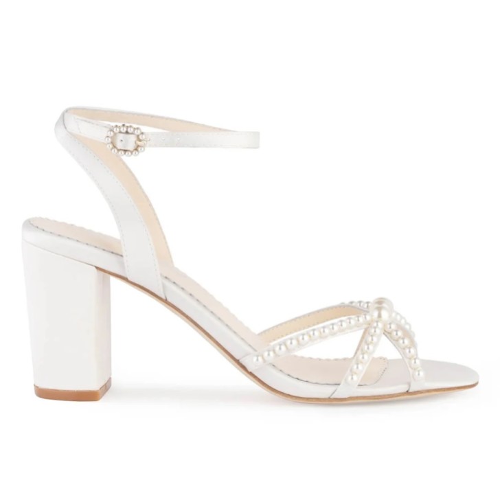 Bella Belle Lilia Ivory Silk Pearl Strappy Block Heel Sandals